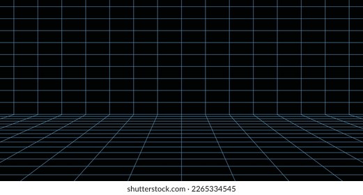 Perspective grid background. Retro futuristic design