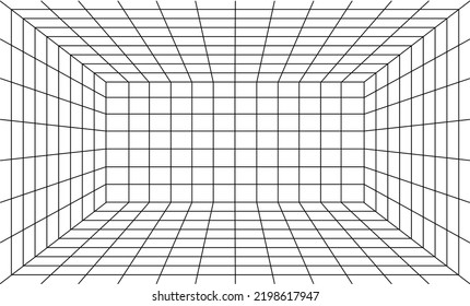 Perspective Grid Black Thin Line on a White. Vector illustration of Wireframe Abstract Cube or Rectangular