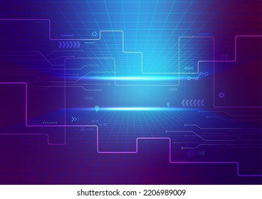 Perspective Grid Floor Digital Circuit and Laser Glowing Light, Metaverse, VR Technology Cyberpunk Futuristic Abstract Backdrop, Retro Future Gaming Background