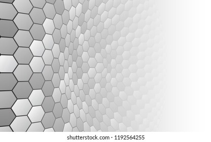Perspective grid hexagonal surface. Abstract background with white shapes. Vector illustration.