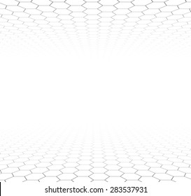 Perspective grid hexagonal surface. Vector illustration. 