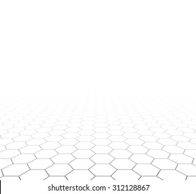 Perspective grid hexagonal surface. Vector illustration. 
