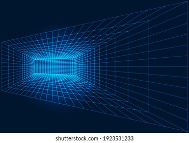 Perspective grid of indoor room structure. Wireframe of construction. Vector illustration