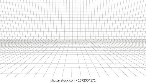 Perspective grid line. Detailed lines on white background, Vector 3D