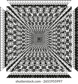 Perspective grid pattern. Concentric square elements. Optical illusion texture. Vector abstract depth.