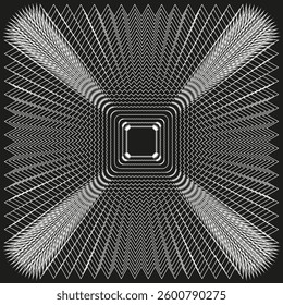 Perspective grid pattern. Zigzag optical shapes. Black white abstract. Vector illustration.