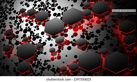Perspective hexagon background with red lights Vector Illustration For Wallpaper, Banner, Background, Card, landing page , etc