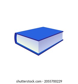 Perspective icon of closed thick blue book. Vector icon isolated on white. Minimal book symbol with blank cover