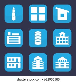 Perspective icon. set of 9 filled perspective icons such as business centre, house building, building