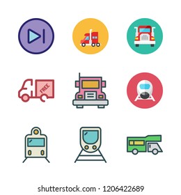 perspective icon set. vector set about next, train, trailer and truck icons set.