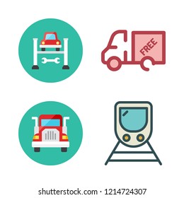perspective icon set. vector set about train, truck and garage icons set.