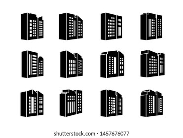 Perspective icons company and buildings set, Vector bank and office collection on white background, Isolated edifice and residential illustration