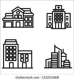 Perspective icons company and vector buildings set, Black office collection on white background.