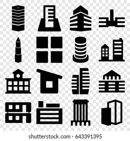Perspective icons set. set of 16 perspective filled icons such as business centre, house building, building
