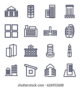 Perspective icons set. set of 16 perspective outline icons such as business centre, house builidng, building, builidng