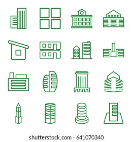 Perspective icons set. set of 16 perspective outline icons such as business centre, house builidng, building, builidng