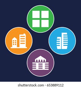 Perspective icons set. set of 4 perspective filled icons such as building