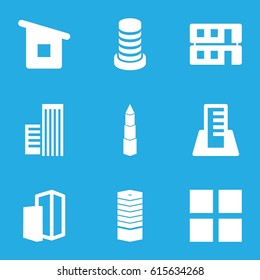 Perspective icons set. set of 9 perspective filled icons such as business centre, house building, building