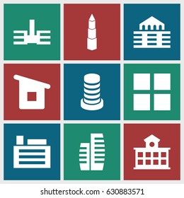 Perspective icons set. set of 9 perspective filled icons such as house building, building