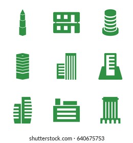Perspective icons set. set of 9 perspective filled icons such as business centre, house building
