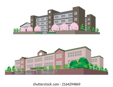 Perspective illustration of the school building. The appearance of the building.