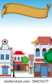 Perspective image of the small town in the afternoon with an empty banner for text