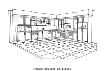 perspective kitchen sketch design 