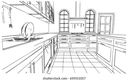 perspective kitchen sketch design