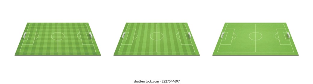 perspective light green football court set with damage texture. 3d illustration.