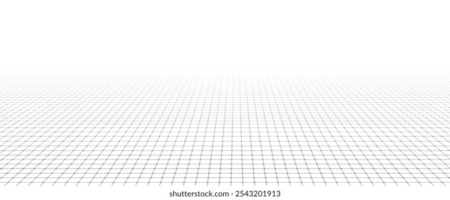 Perspective line grid. Wireframe landscape on white background, digital space of horizontal and vertical stripes.