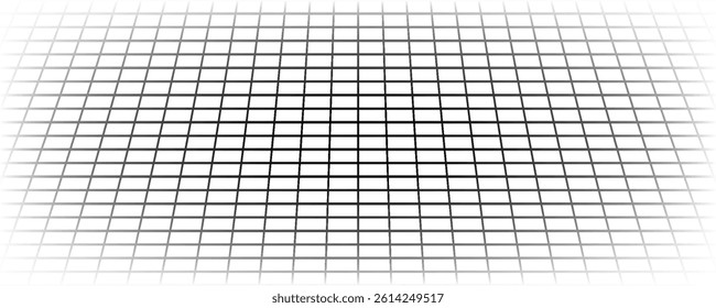 Perspective line grid. Wireframe landscape on white background, digital space of horizontal and vertical stripes.