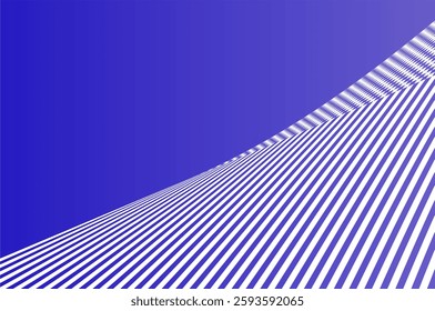 Perspective line pattern abstract background with copy space over gradient blue. Optical line illusion