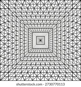 Túnel de la línea de Perspectiva. Vector de pirámide geométrica. Ilusión óptica Abstractas. Patrón de pasillo profundo. EPS 10.