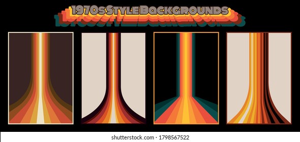 Perspective Lines Background Set 1970s Style, Vintage Colors and Shapes for Posters, Banners, Covers