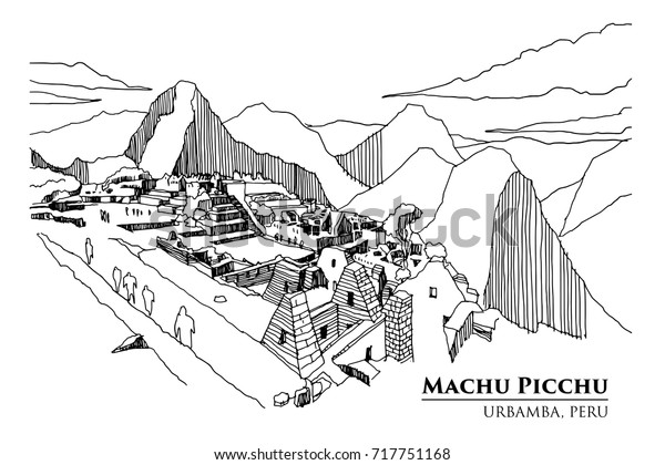 ペルーの都市部省マチュ ピチュの視点 ベクターイラストスケッチデザイン のベクター画像素材 ロイヤリティフリー