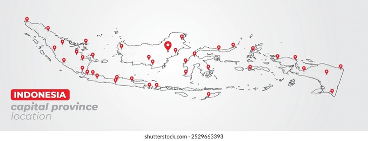 Mapa de perspectiva de Indonésia com etiquetas de 38 localizações de capital provincial