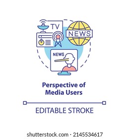 Perspective of media users concept icon. Information war over Internet abstract idea thin line illustration. Isolated outline drawing. Editable stroke. Arial, Myriad Pro-Bold fonts used