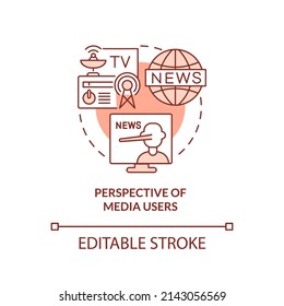 Perspective of media users red concept icon. Information war over Internet abstract idea thin line illustration. Isolated outline drawing. Editable stroke. Arial, Myriad Pro-Bold fonts used