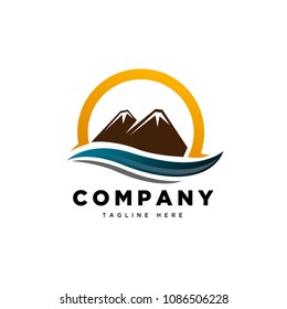 perspective mountain sun and ocean logo