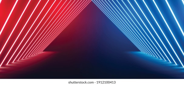 perspective neon floor stage in red and blue color