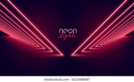 perspective neon red lights pathway background design