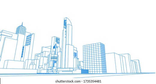 Esbozo de perspectiva arquitectura construcción 3d ilustración, diseño de fondo abstracto de arquitectura urbana moderna.