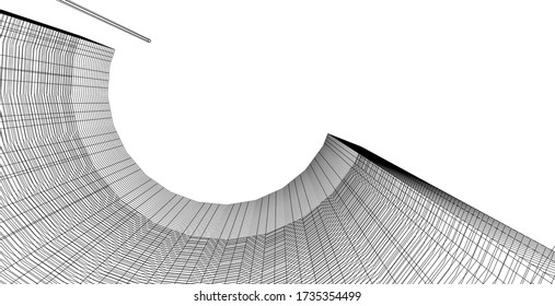 Perspective outline architecture building 3d illustration, modern urban architecture abstract background design.