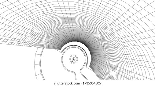 Perspective outline architecture building 3d illustration, modern urban architecture abstract background design.