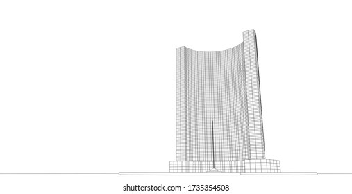 Perspective outline architecture building 3d illustration, modern urban architecture abstract background design.