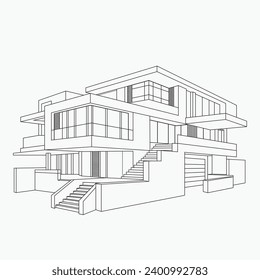 Perspective plan luxury home sketch outline