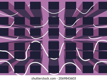 Perspective poles 3d background using purple color tone.