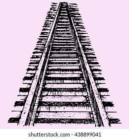 perspective of railroad, doodle style sketch illustration hand drawn vector