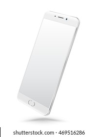 Perspective realistic white smartphone mockup with blank screen isolated on white background. Vector illustration. for printing and web element, Game and application mockup. 