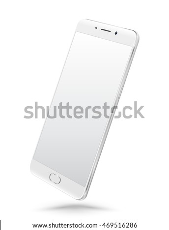 Perspective realistic white smartphone mockup with blank screen isolated on white background. Vector illustration. for printing and web element, Game and application mockup. 